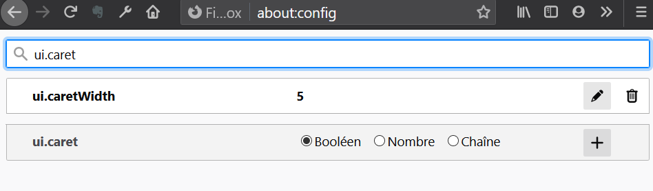 réglage de la taille du curseur texte de Firefox avec ui.caretWidth